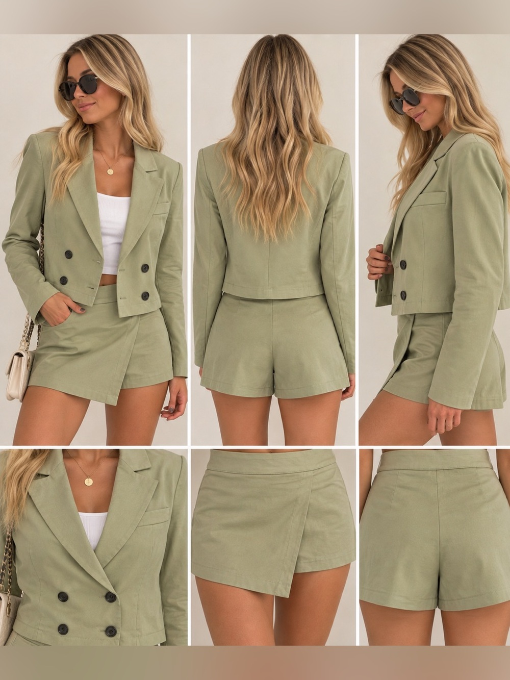 SHEIN Sage Green Blazer & Skort Matching Set | Size L
